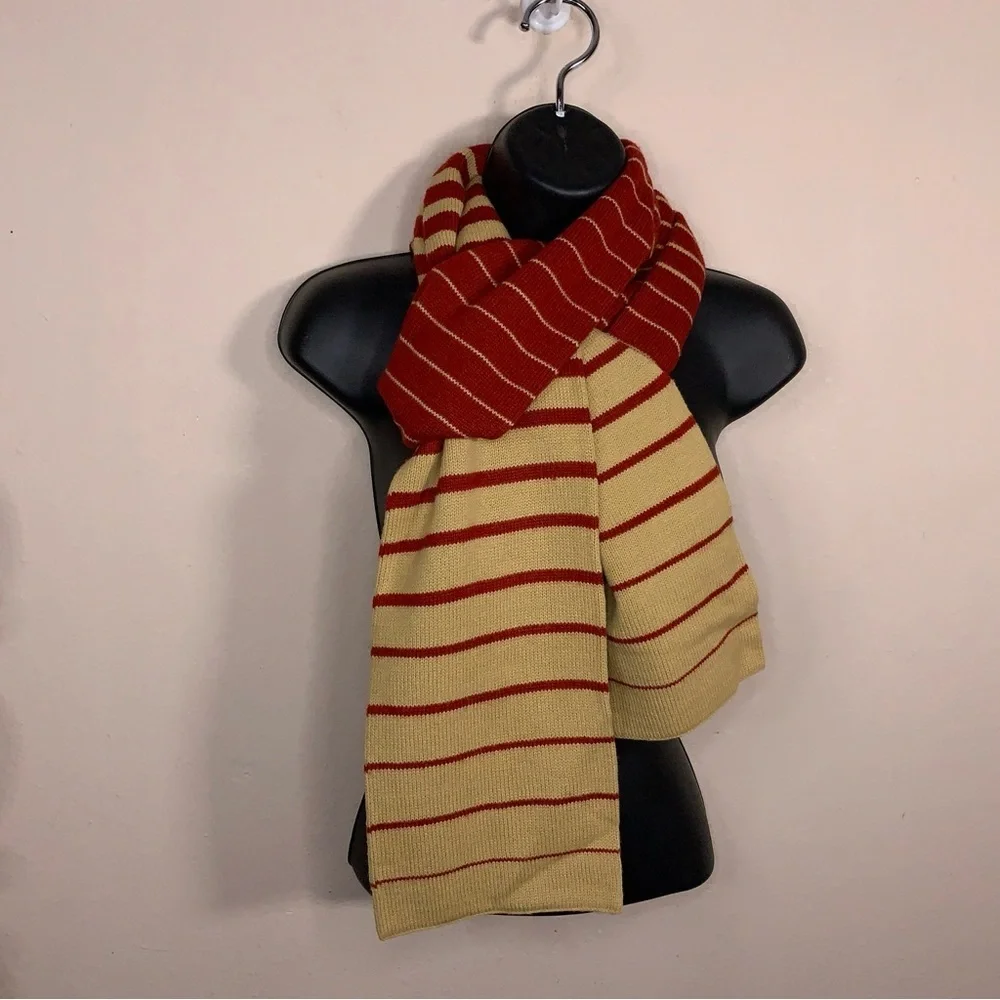Y2K Echo Soft Knit Burgundy Red Beige Striped Scarf Adult Unisex